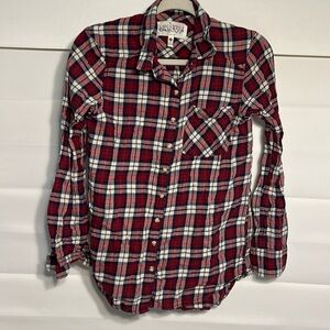 Thin plaid long sleeve button up not flannel fabric